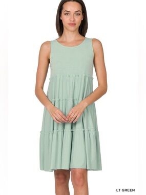 Zenana Ruffle Tiered Knee Length Swing Dress in Light Green, size small NWOT